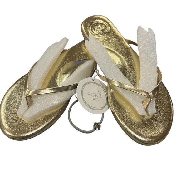 NWT Revolve Solei Sea Indie Metallic Gold Thong Sandal with arch support size 7 - Picture 1 of 7
